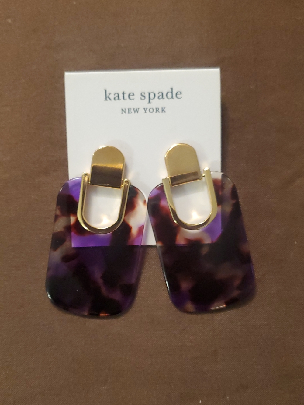 kate spade Purple Tortoiseshell Drop Earrings with Gold Hardware